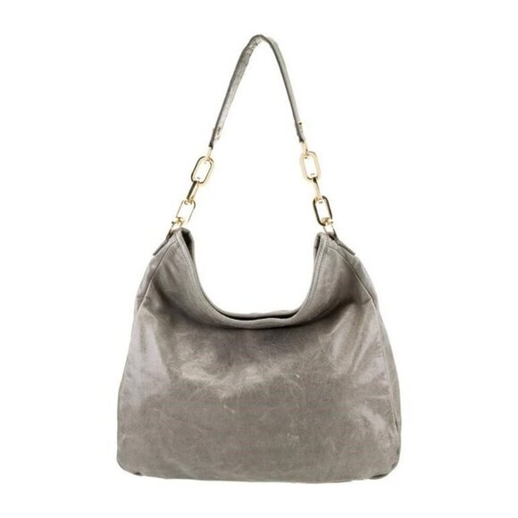 Tory Burch Grey & Metallic Leather Snap Shoulder Bag – Gold Hardware – Preowned - Picture 2 of 13